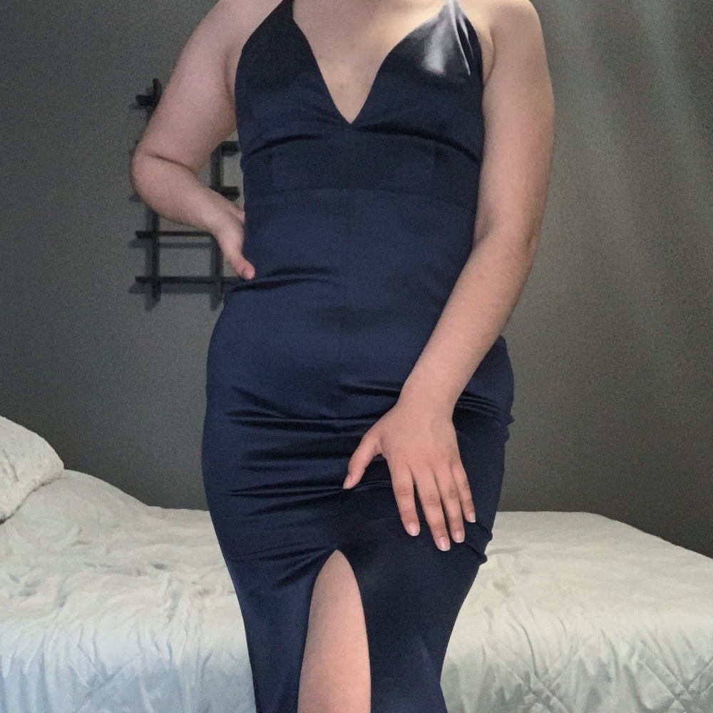 Blue satin dress